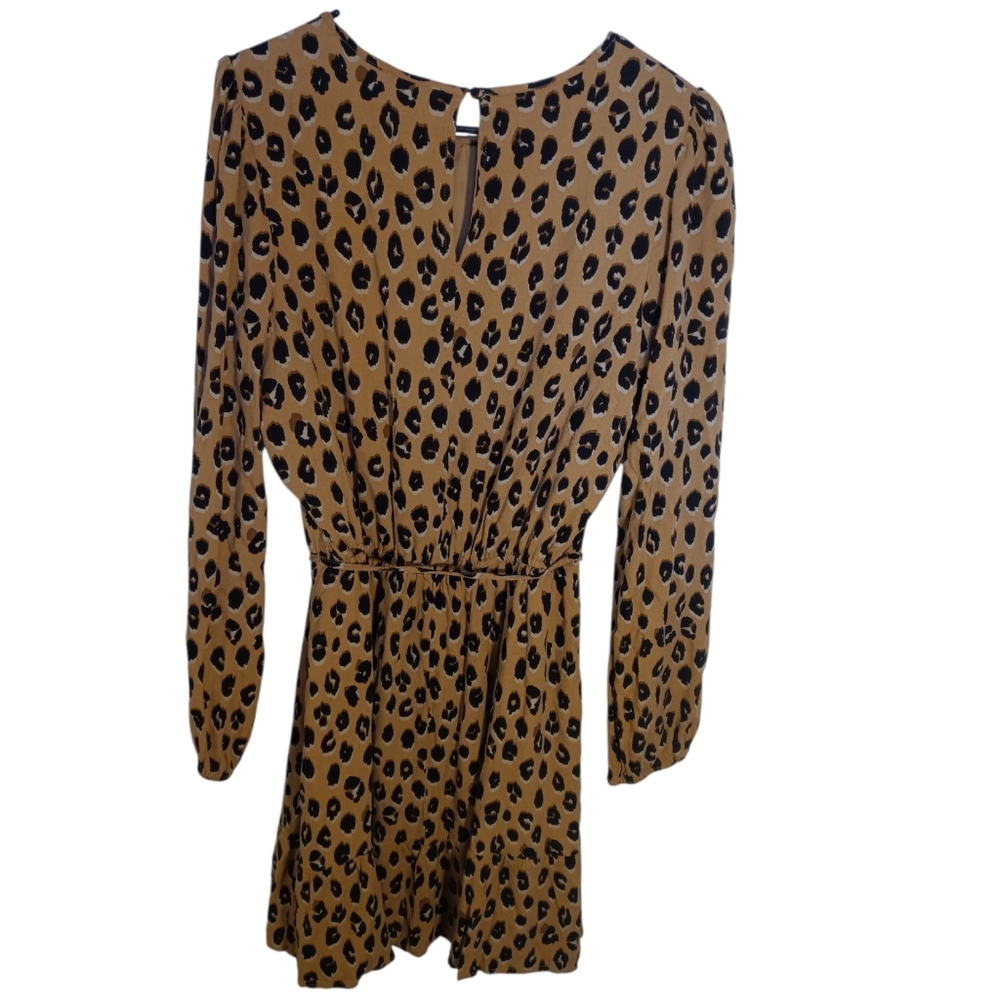 A New Day Leopard Midi Dress With Ruffle Hem And Long Sleeves Tie Belt Medium - Picture 4 of 8
